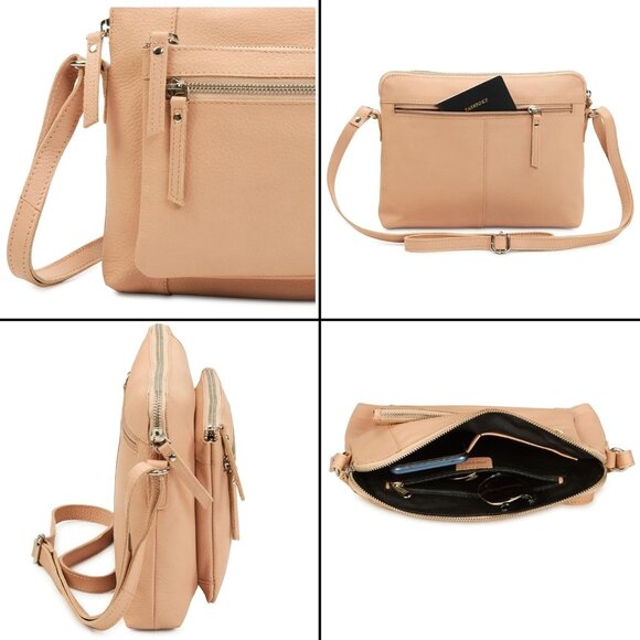 Women Nude Imported Leather Polyester Crossbody Sling Shoulder Crossover Bag - Picture 6 of 6